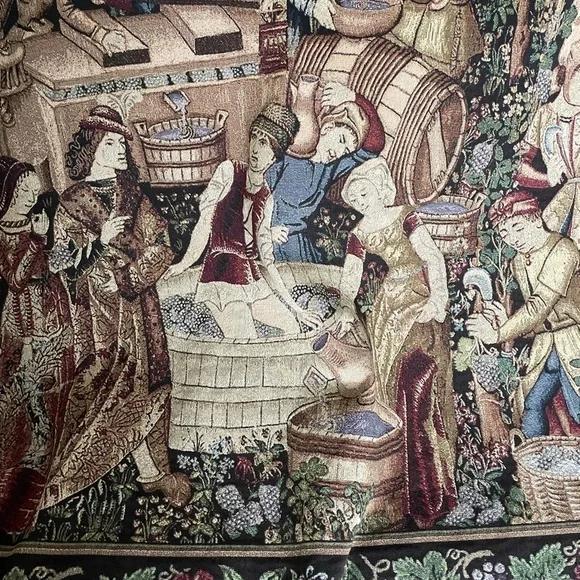 Les Vendanges Grape Harvest / Wonen Tapestry Wall Art Hanging 52” X 74”